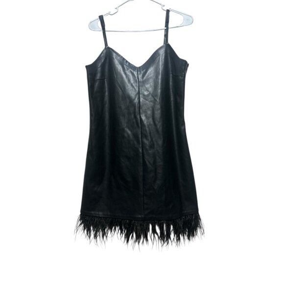 Aqua Faux Leather Slip Dress Womens Small Black Feather Trim Party  Whimsigoth - Picture 3 of 16